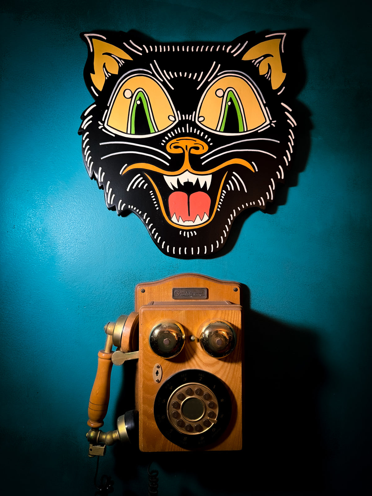 Wood Cut Hand Painted Spooky Cat