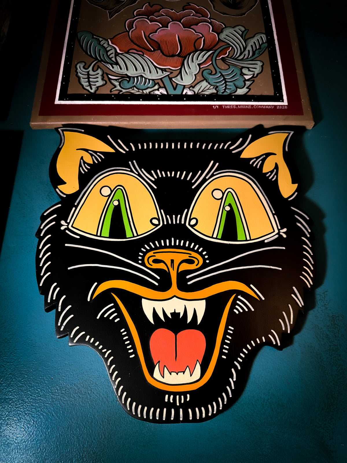 Wood Cut Hand Painted Spooky Cat