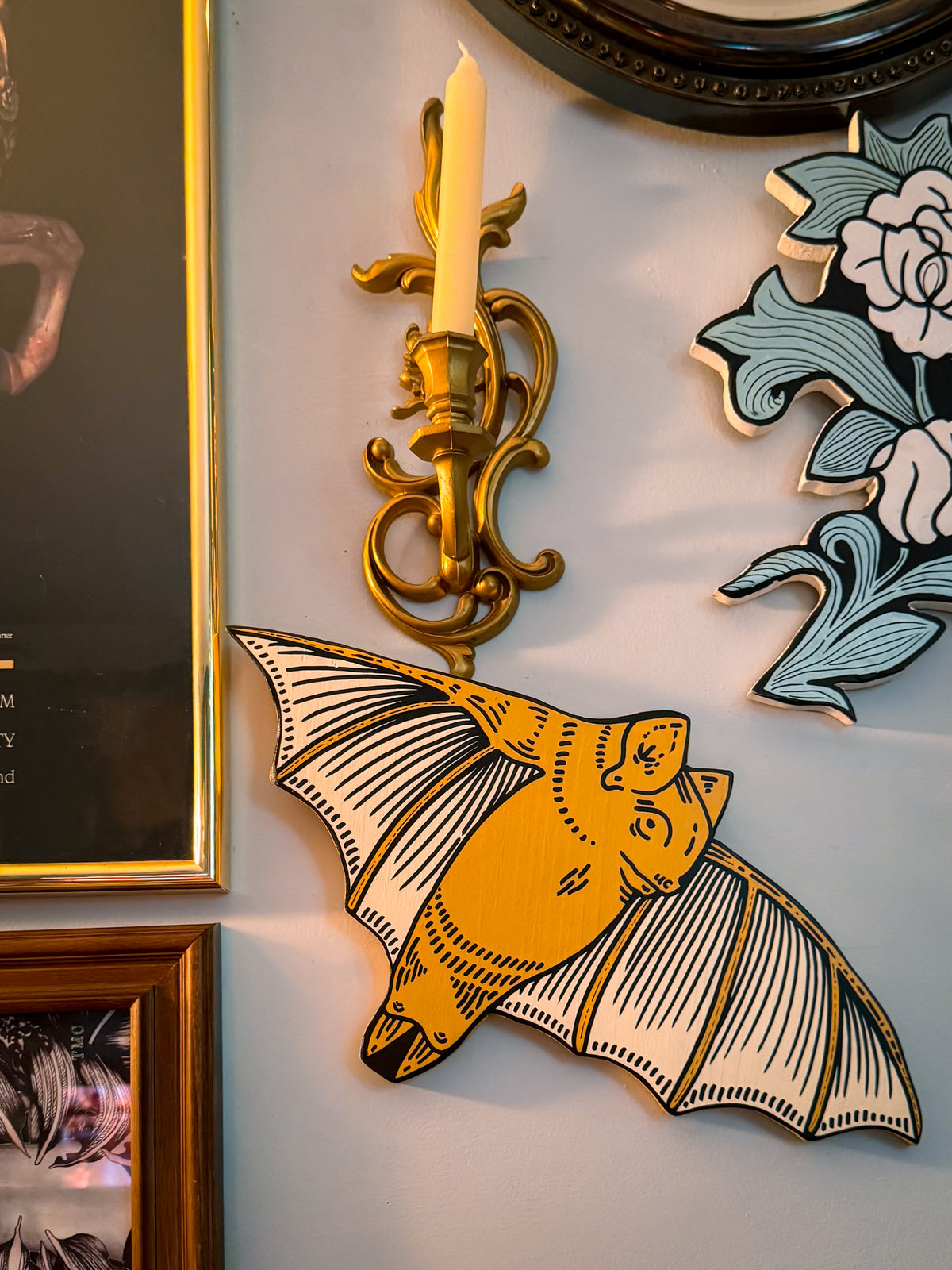 Wood Cut Hand Painted Bat Wall Hanging
