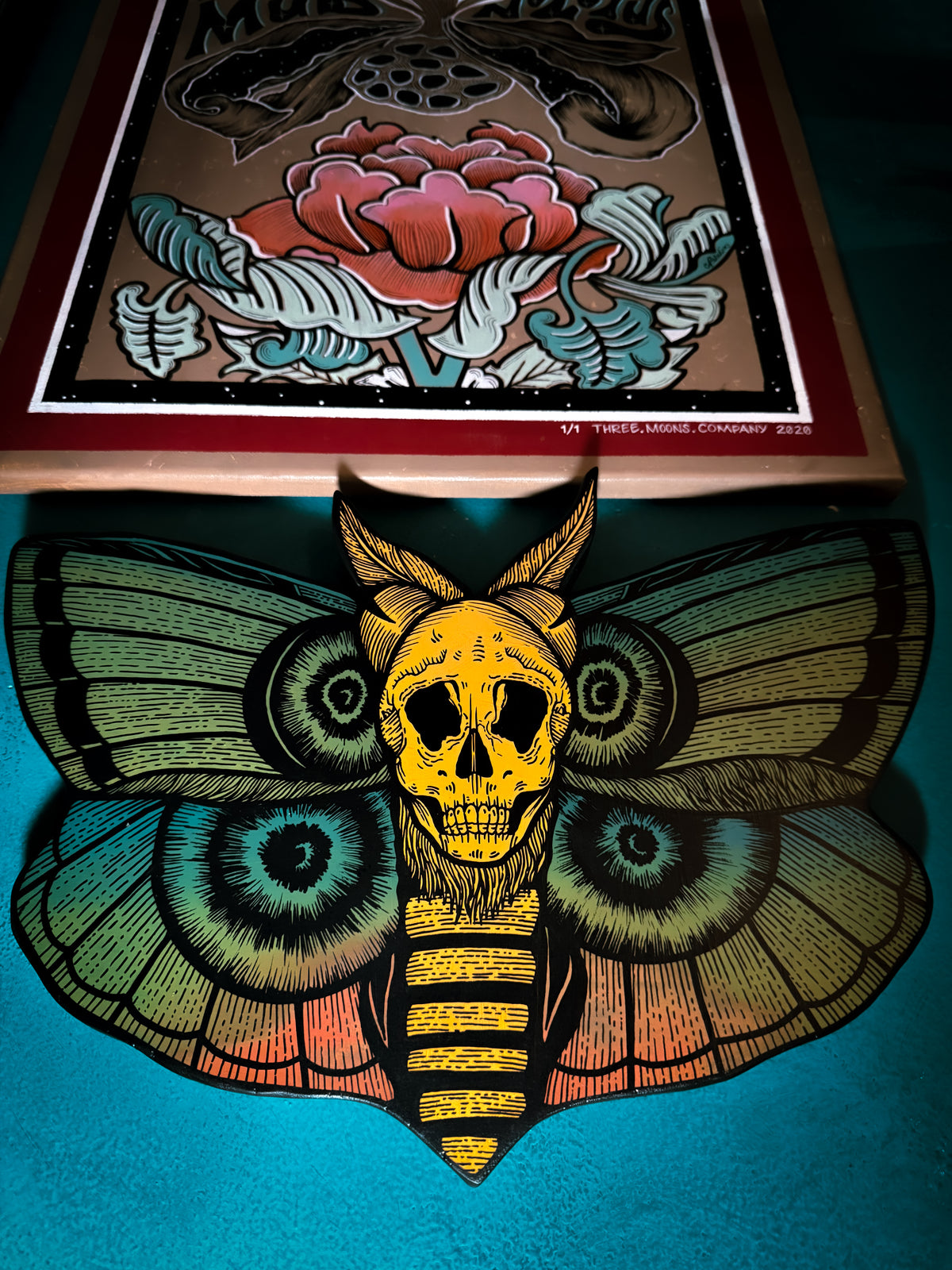 Wood Cut Hand Painted Death’s-head Moth